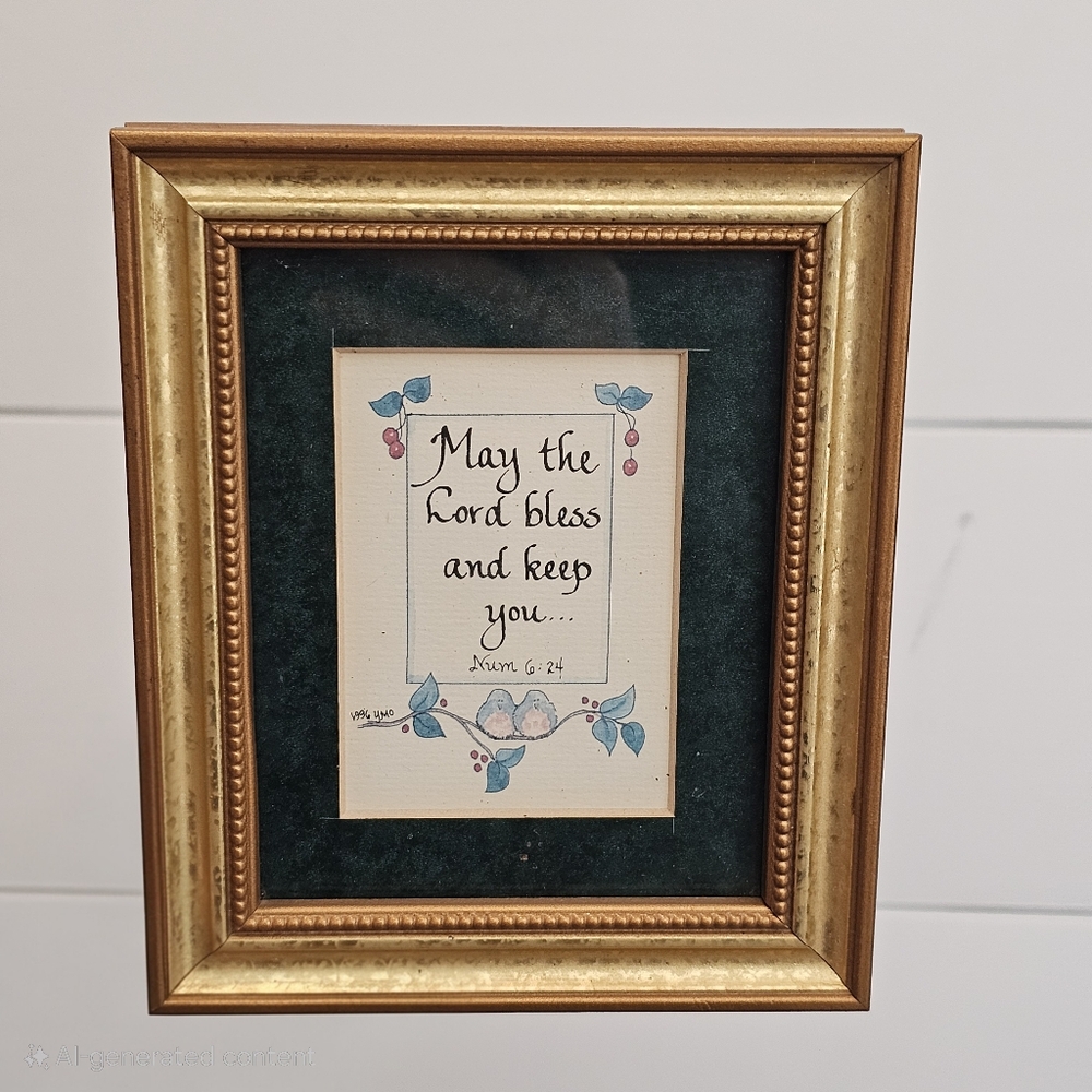 Vintage Gold Framed Watercolor Bible Verse Wall Art